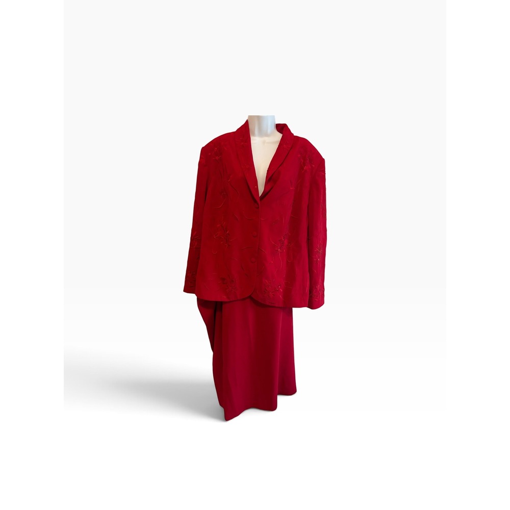 John Meyer Skirt Suit 24W Red Embroidered Beaded Blazer Maxi Skirt Set Vintage